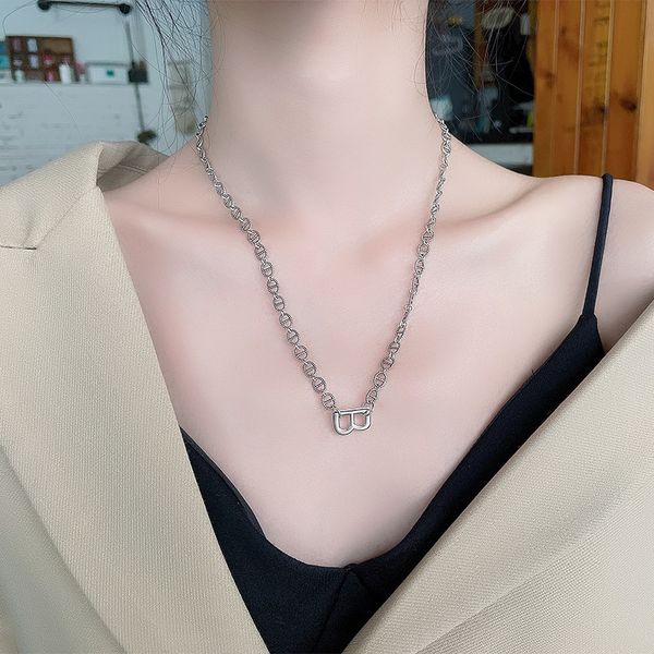 

chaosheng s925 sterling silver pig nose body letter b necklace hip hop punk net red versatile sweater chain necklace female