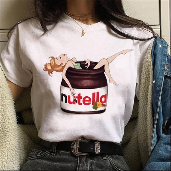 

nutella kawaii printed t shirt ladies short sleeve harajuku t shirt cute cartoon graphics oversized tshirt young women, White
