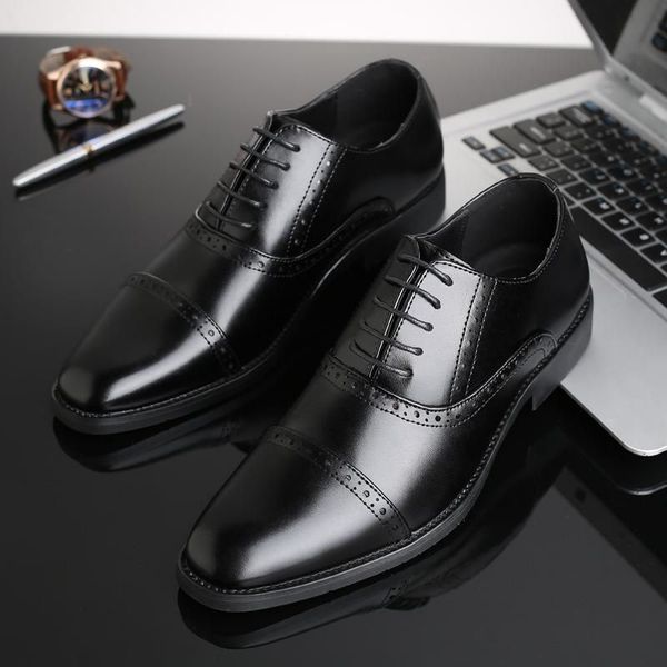 

brogue derby oxfords dress men shoes 2021 new office pu leather casual business shoes outdoors classic comfortable round toe spring autumn l, Black