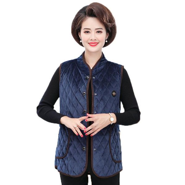 

women's vests ethnic thick quilted velour women autumn winter elegant mandarin collar blue army green navy padded velvet waistcoat, Black;white