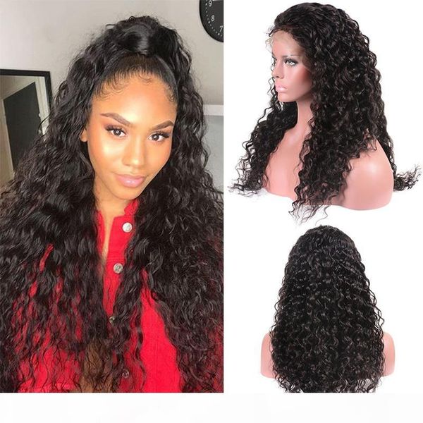 

10-24 inch virgin brazilian water wave wavy human hair lace front wigs for black women 150% density glueless lace front wigs, Black;brown