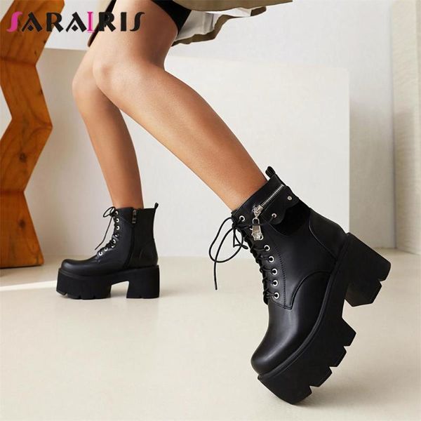 Stivali moda di marca caviglia da donna autunno primavera piattaforma tacco alto grosso cerniera con cerniera corta scarpe gotiche punk femminili