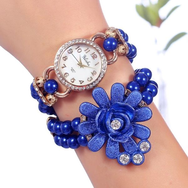 

wristwatches 2021 brand fashion rhinestone women watch black pearl flower bracelet quartz relogio feminino, Slivery;brown