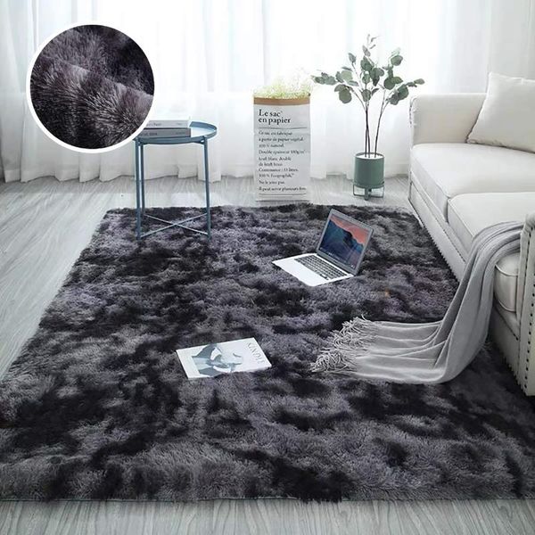 

plush carpet for living room fluffy rug thick bed room carpets anti-slip floor gray soft rugs tie dyeing velvet kids mat