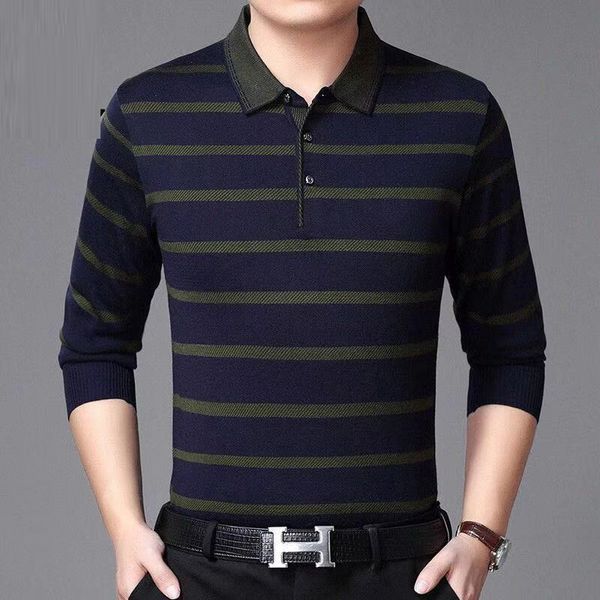 

new 2021 listrado dos homens mangas compridas outono inverno nova moda de alta qualidade masculina casual slida camisa polo 94xb, White;black