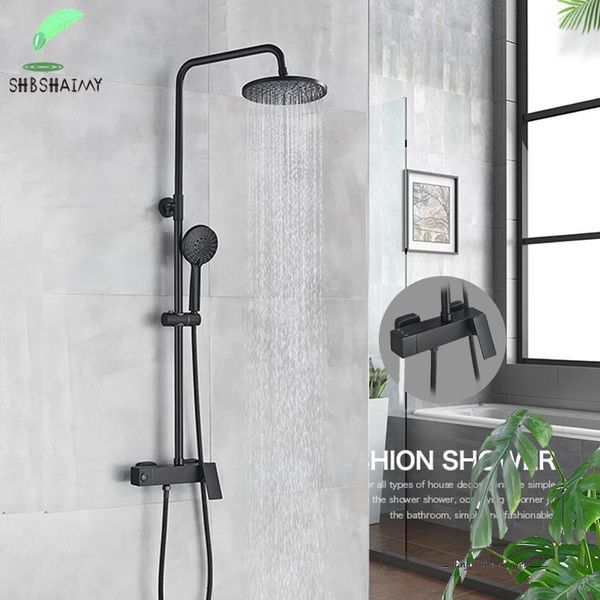 

bathroom shower sets shbshaimy black brass faucet wall mounted set rotation round rainfall showerhead and cold water mixer