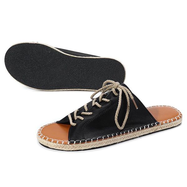 

sandals nis summer women casule flat scandal buckle strap open toe fish mouth female shoes rope weaving ladies, Black