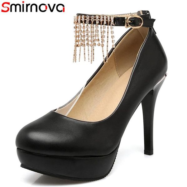 

dress shoes smirnova spring summer arrive stiletto heels wedding fashion round toe platform buckle white black women pumps