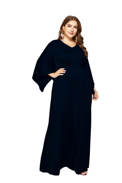 

2021 women's plus size xl-4xl plus size dresses solid dress v-neck batwing/dolman sleeve dresses v-neck solid color evening dress