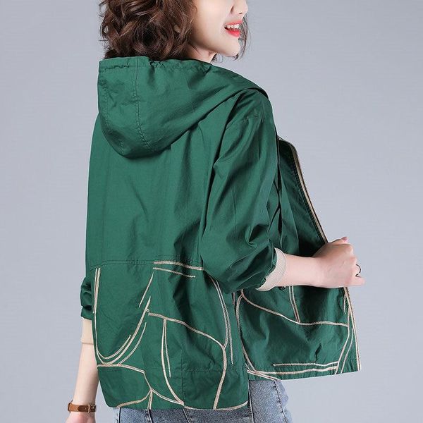 

women's jackets autumn plus size short coats green wild thin hooded windbreaker jacket mother's clothing female overcoat e177, Black;brown