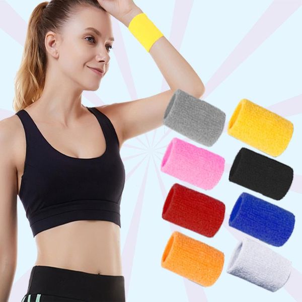 

sweatband 8*8 cm gym sport wristbands absorb sweat breathable wrist support for tennis basketball sports sweatbands cotton bracer, Yellow;black