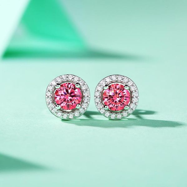 

stud passed diamond test excellent pink moissanite 925 sterling silver ear studs 1ct gem women's luxury jewelry earrings, Golden;silver