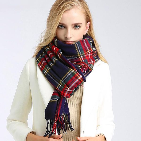 

scarves plaid scarf for women in winter, Blue;gray