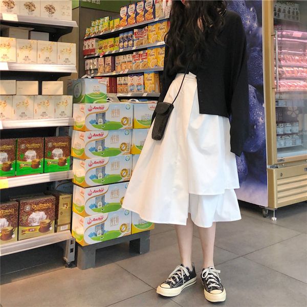 

black elegant gothic skirt women irregular patchwork streetwear skirt harajuku hight waist korean skirt 2020 womens autumn new, White;black