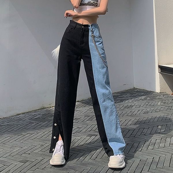 

new summer vintage jeans woman long cowboy female loose high waist split clothes wide leg jeans, Blue