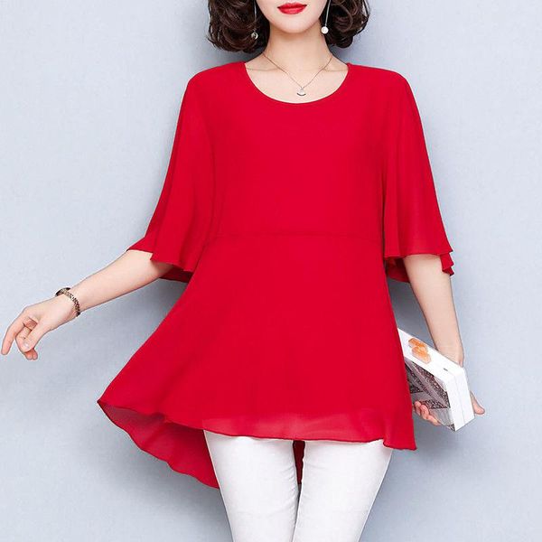 

women's blouses & shirts 2021 summer mid-length chiffon blouse plus size 6xl obesity women short sleeve beautiful self-cultivati shirt, White