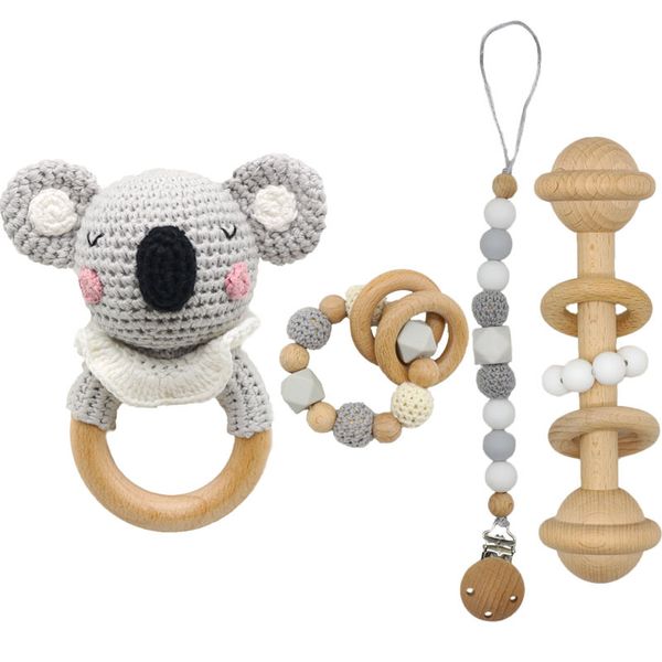 INS Wood Crochet Deer Baby Teether Newborn Dummy Holder Pacifier Clips Teething Bracelets Cute Soother Chain Infants Rattle Teethers 5306 Q2