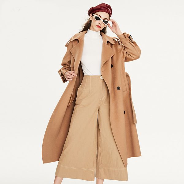 

autumn 2021 new winter thick turn down collar long woolen 100% casehmere women warm coat casaco feminino yug6, Black