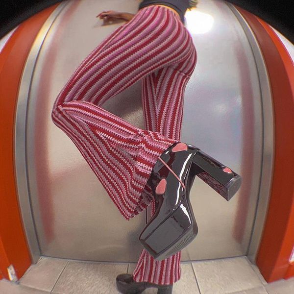 

brand vintage y2k women capri low waist hip printed casual flare pants aesthetic trousers female trendy streetwear 90s, Black;white