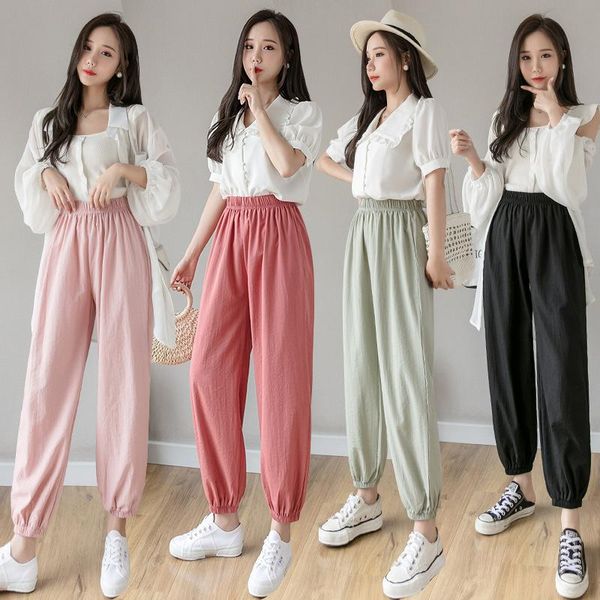 

women's pants & capris sports sweatpants 2021 summer thin loose viscose fiber cotton and linen lantern capri casual harem, Black;white