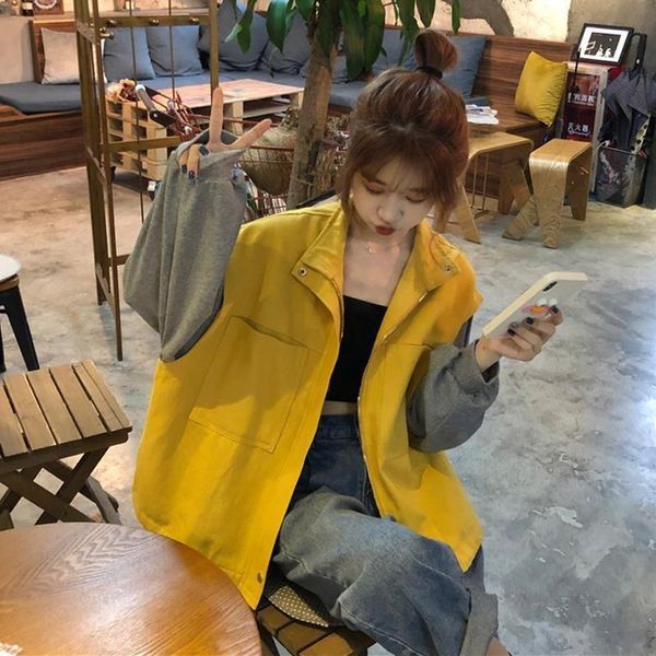 

women's jackets autumn jacket for women all-match outer wear korean loose student preppy cool coat spring long-sleeve panelled casual, Black;brown