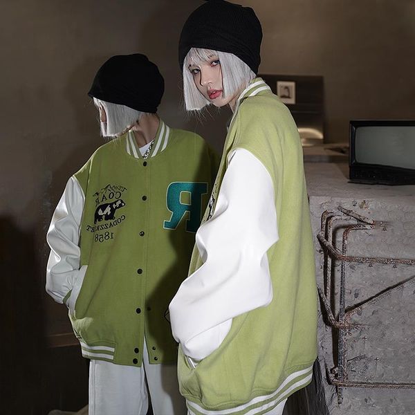 

women's jackets avocado embroidery baseball uniform autumn loose plicing all-match varsity jacket women couple hip-hop punk bomber coat, Black;brown