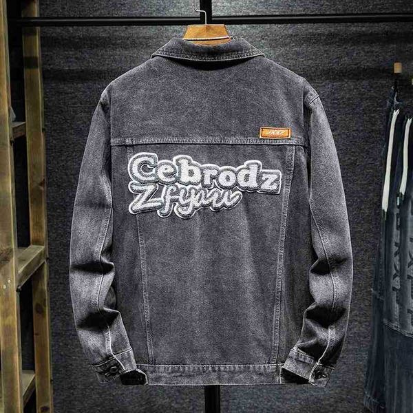 

embroidered and printed denim autumn 2021 brand fashion casual men's work jacket, Black;brown