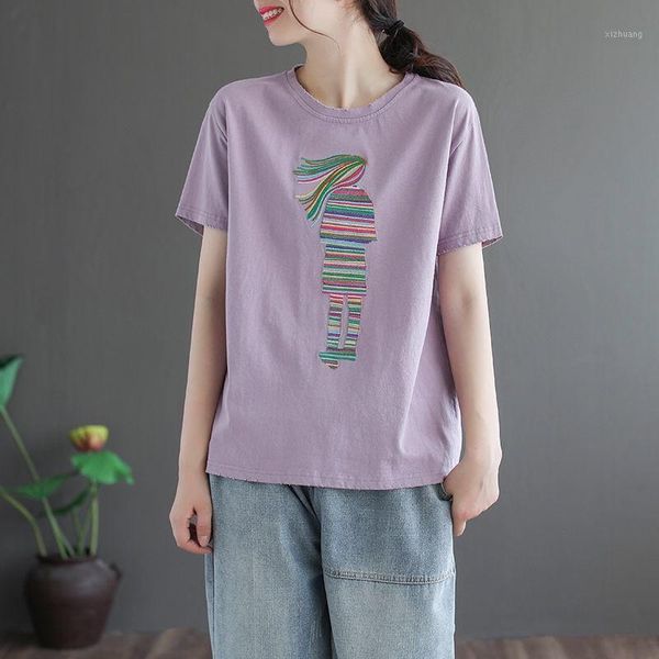 

women's t-shirt 100% cotton t shirt woman summer fashion short sleeve embroidery korean style plus size 2021 women shirts, White