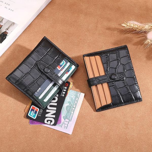 

card holders 2021 genuine leather mini holder fashion color contrast ultra-thin first layer cowhide stone pattern multiple, Brown;gray