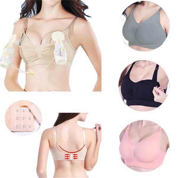 Reggiseni per tiralatte per maternità a mani libere per donna Nuovo reggiseno per allattamento per allattamento al seno Reggiseno per pompaggio Reggiseni per donna in cotone solido caldo Y0925