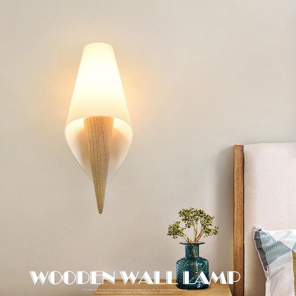 

wall lamp nordic style creative solid wood led simple modern bedroom bedside living room aisle el
