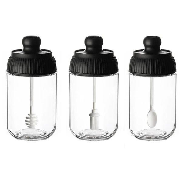 

storage bottles & jars 300ml anti-slip seasoning bottle spice jar bee with spoon and lid kitchen supplies oil brush