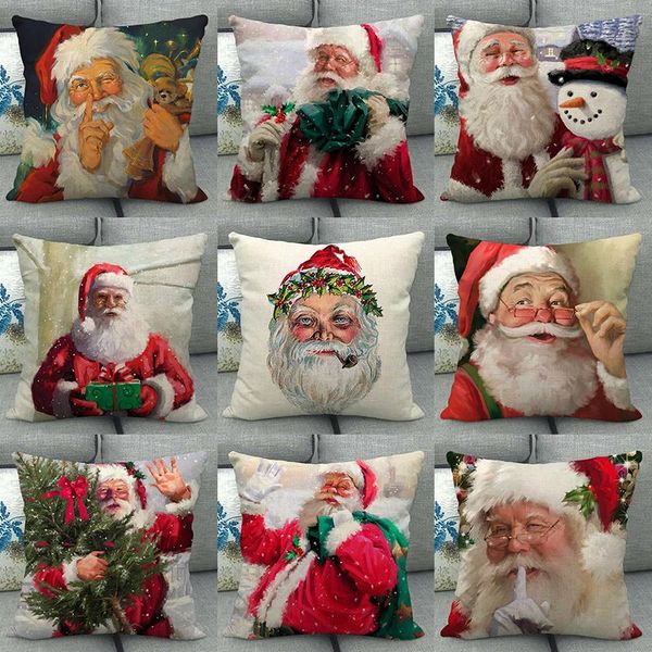 

cushion/decorative pillow 2022 year santa claus pattern print throw cushion cover cotton linen christmas sofa room home decor pillowcase