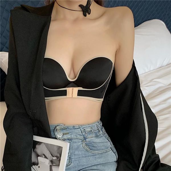 

bras lady strapless bra no rims adjustable buckle gathered, Red;black