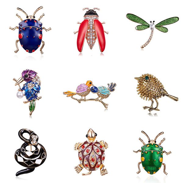 Rinhooo Elegante Inseto Broche Para As Mulheres Homens Esmalte Rhinestone Ladybug Turtle Dragonfly Animal De Animais Pins Broches Collar Jewelry