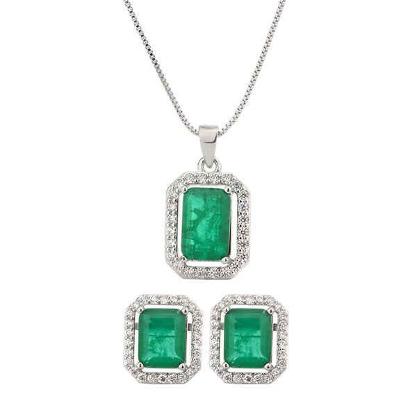 Vintage 100% 925 Sterling Silver Creato Moissanite Smeraldo Orecchini con pietre preziose/Collana Set di gioielli di fidanzamento di nozze intero