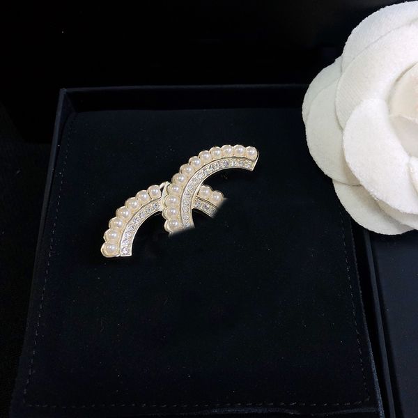 

luxury jewelry women's designer brooch pearl diamond classic double letter logo with original box l-c20, Gray