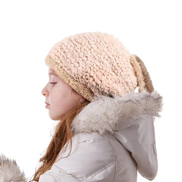 

beanies acrylic knitted kawaii children's winter ears hat autumn and long ear hats girl warm caps plush headwear hood