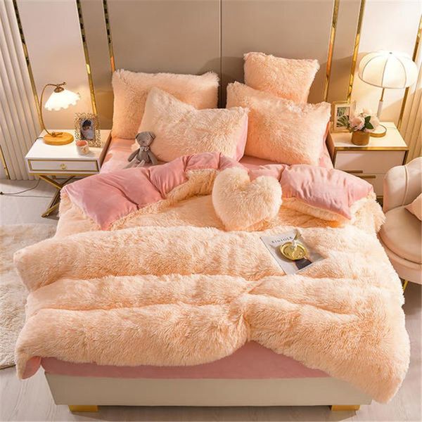 

bedding sets mink four piece set long plush crystal velvet coral quilt cover sheet pillow case comforters be