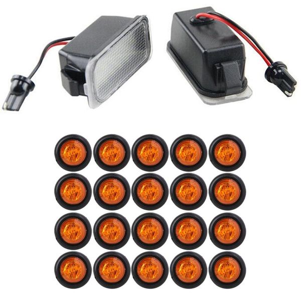 

emergency lights 2x led number license plate light for focus ii fiesta 2008-2021 & 20x 3/4inch 3led side marker amber
