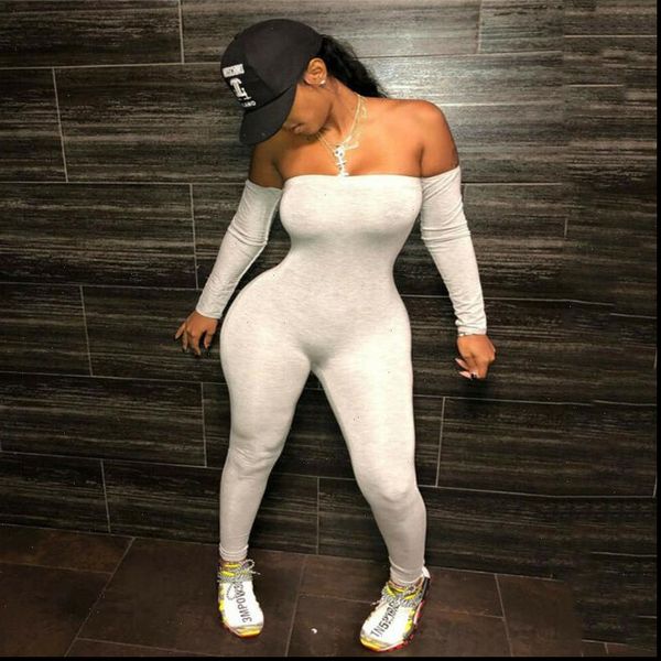 

spring women jumpsuits off shoudler elastic waist long sleeves slash neck long romper party jumpsuit streetwear, Black;white