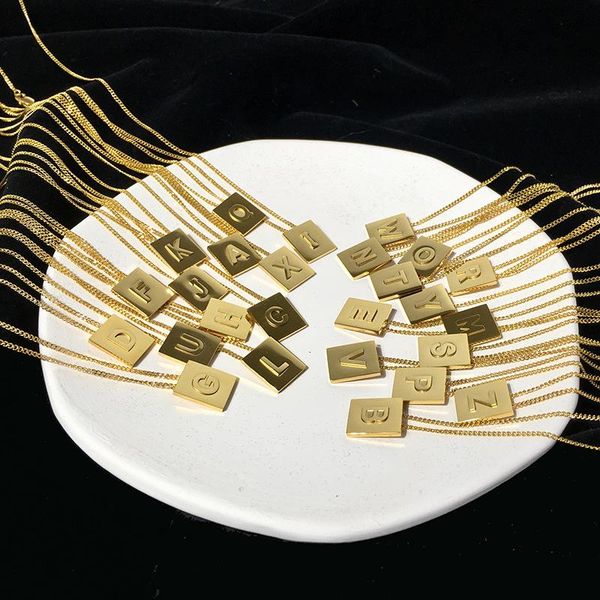 

chains 2021 summer women girls jewelry o-chain small square with letter necklace for daily dating meeting party, Silver