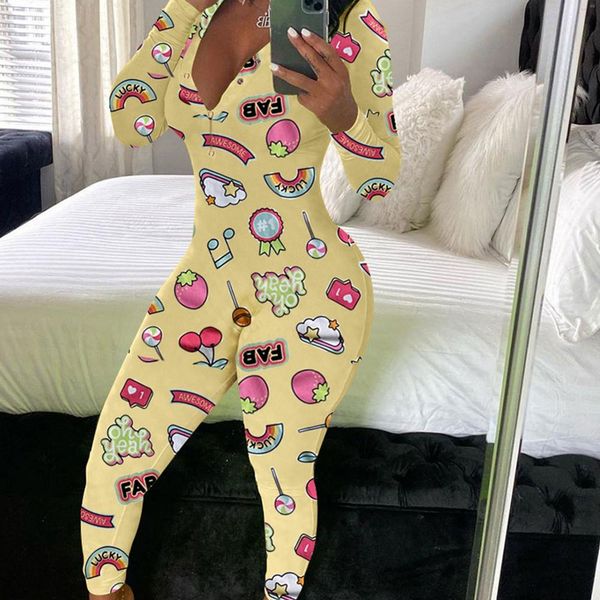 

fashion printed jumpsuits v-neck full sleeve rompers skinny club sports fitness overall party sleepwear homewear, Black;white