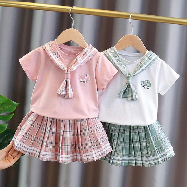 

girls jk uniform set summer dress foreign style baby pleated skirt children's college two piece, White