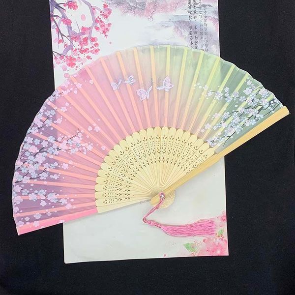 

other home decor chinese japanese silk folding fan wooden shank classical dance tassel elegent female decoration