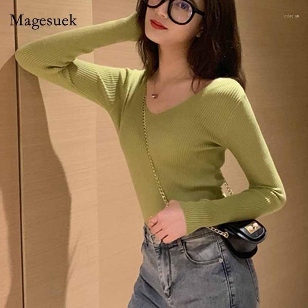 

women's sweaters women knitted slim v-neck sweater pullover solid long sleeve autumn winter female pull femme 10818, White;black