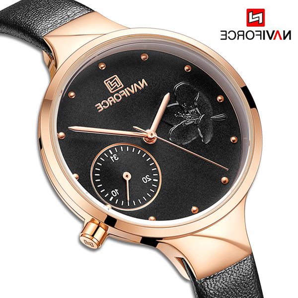 

luxury naviforce fashion women's watches leather strap casual dress ladies waterproof quartz wristwatch clock relogio feminino, Slivery;brown