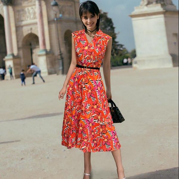 

casual dresses runway red printed shift dress women's with a belt 210429kn05, Black;gray