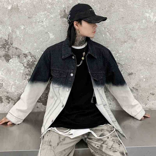 

fashion brand oversize hip hop coat men's street hiphop gradient printed denim fashion men, Black;brown