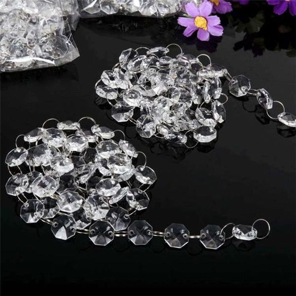 

2021 14mm crystal clear acrylic hanging beads chain silvery ring garland curtain chandelier party wedding xmas tree decoration, White